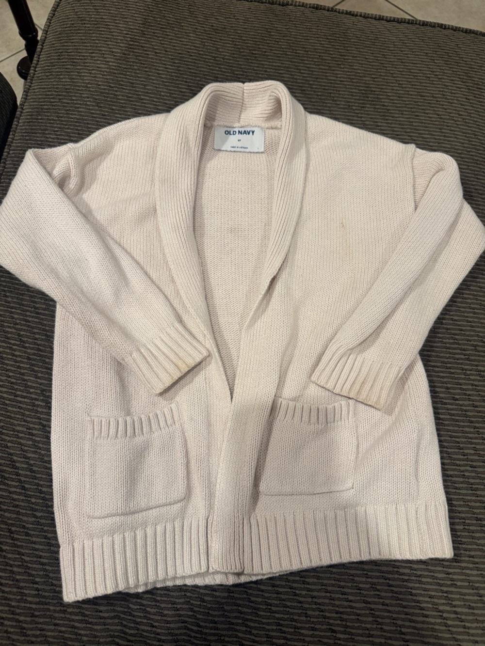 Old Navy Cream Shawl Collar Open-Front Kids Cardigan